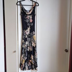 Y2K Whimsigoth Black Floral Sequin Bias Cut Dress